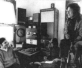 Don Mussell, Rick Wolter and Marsh Lubow, KAZU control room, winter, 1977