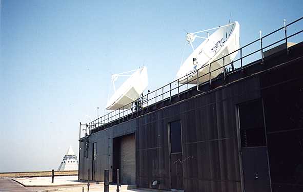 The roof-mounted dishes at Sirius Radio