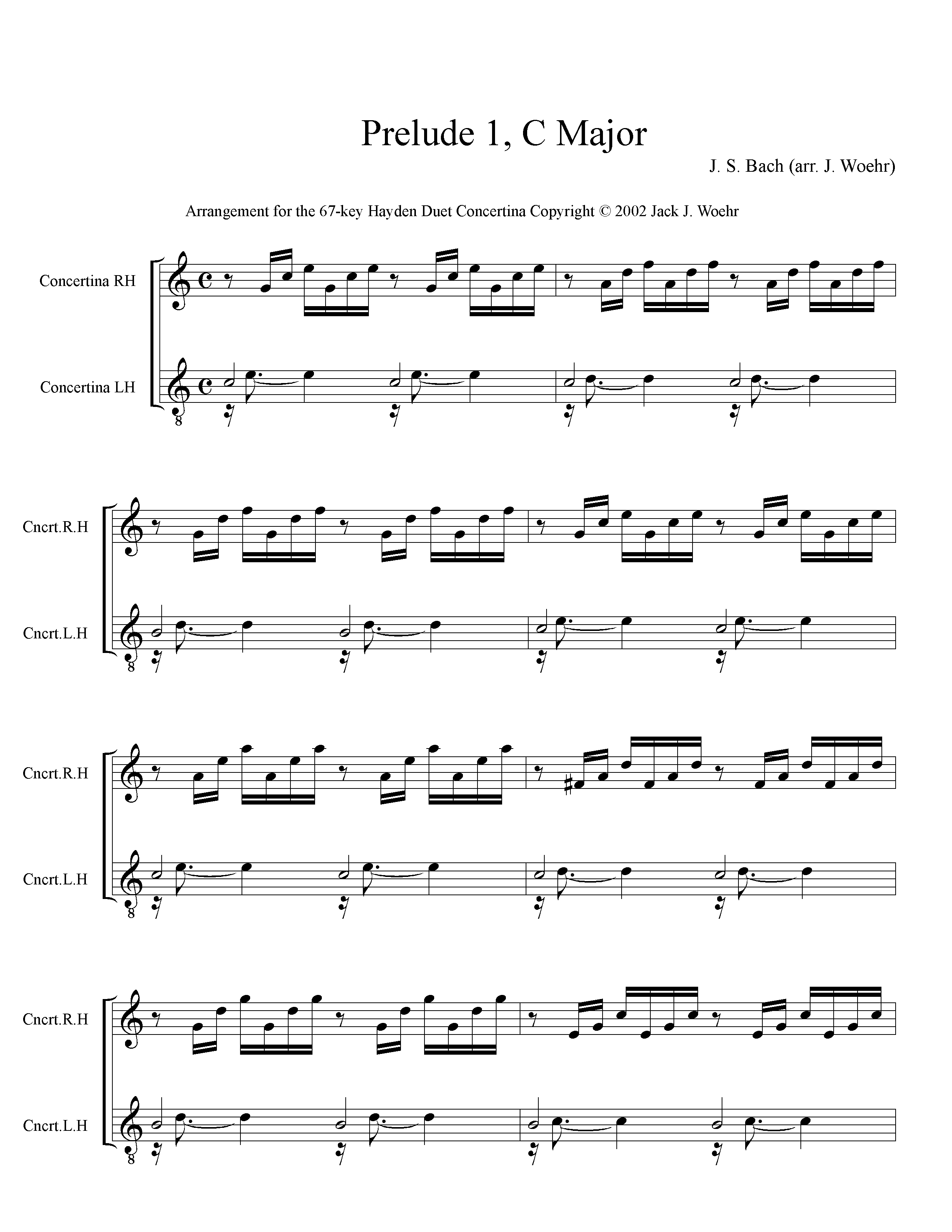 Page 1 (of 4) of J. S. Back Prelude 1 in C Major - Hayden Duet Arrangment