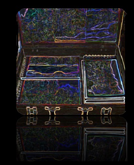 painter's box with notebooks and images