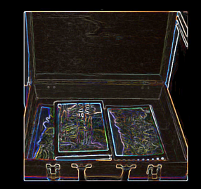 a painter's box containing sketches