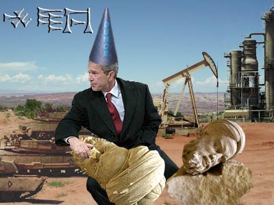 Bush contemplates the relationship between the
origin of writing and being a dunce while protecting
oil sources from looters and allowing the destruction
of priceless artifacts.
