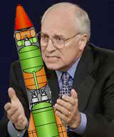 Dick Chaney displays
his hefty projectile