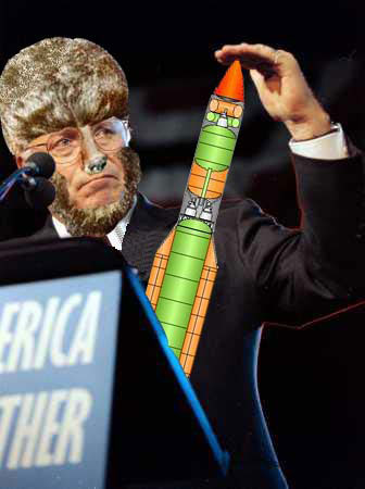 Lon(g) Dick
Chaney sports a hair helmet and a hefty projectile