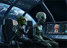 World Airwaves Thumbnail link to short animation of Aliens Mutter and Jest discussing Trump's takeover of the airwaves